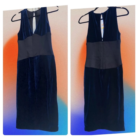Bebe Blue Velvet deep v neck sexy midi dress XS - Picture 7 of 8